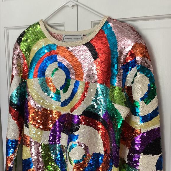 VTG 90s Adrianne Vitadini Sequins Multi Color Retro Rainbow Maxamalist Shirt M - Picture 4 of 6
